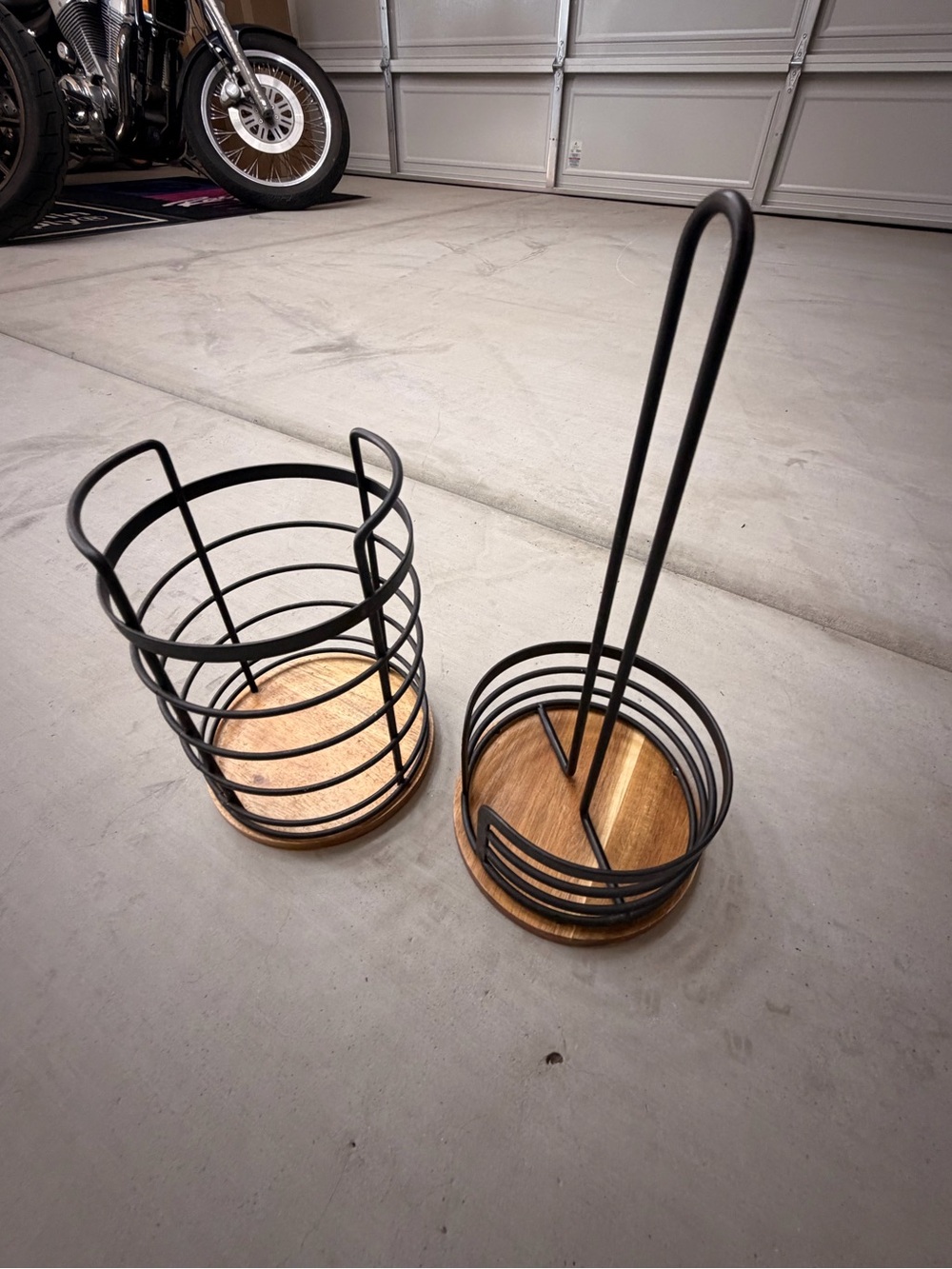 Black Metal and Wood Paper Towel Holder & Utensil Holder Set - Home Accents